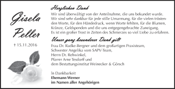 Traueranzeige von Gisela Peller von Super Sonntag Bernburg