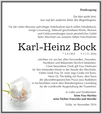Traueranzeige von Karl-Heinz Bock von Super Sonntag SGH Mansf. Land