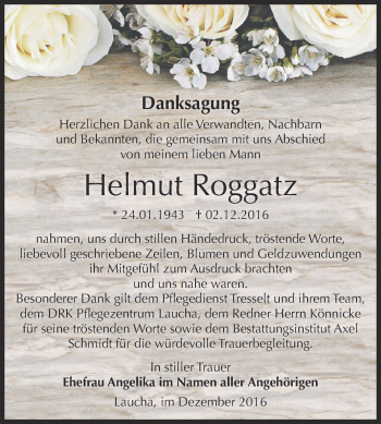 Traueranzeige von Helmut Roggatz von WVG - Wochenspiegel NMB / WSF / ZTZ