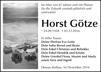 Traueranzeige von Horst Götze von Mitteldeutsche Zeitung Dessau-Roßlau