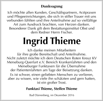 Traueranzeige von Ingrid Thieme von Mitteldeutsche Zeitung Merseburg/Querfurt
