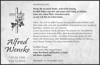 Traueranzeige von Alfred Wenske von Super Sonntag Bernburg