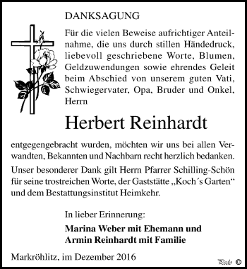 Traueranzeige von Herbert Reinhardt von Mitteldeutsche Zeitung Weißenfels