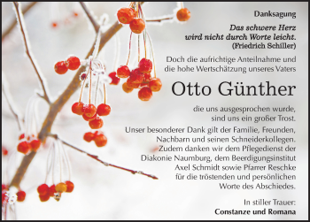 Traueranzeige von Otto Günther von Mitteldeutsche Zeitung Naumburg/Nebra