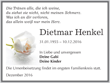 Traueranzeige von Dietmar Henkel von Mitteldeutsche Zeitung Wittenberg
