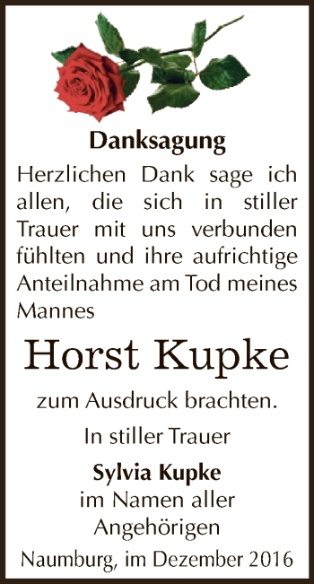 Traueranzeige von Horst Kupke von WVG - Wochenspiegel NMB / WSF / ZTZ