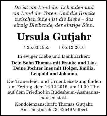 Traueranzeige von Ursula Gutjahr von Mitteldeutsche Zeitung Halle/Saalkreis