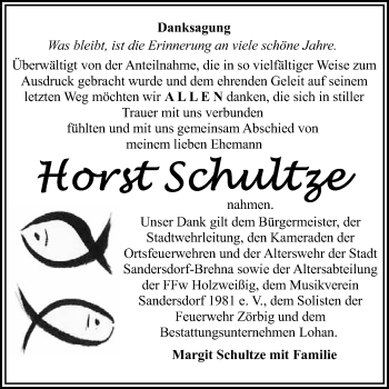 Traueranzeige von Horst Schultze von WVG - Wochenspiegel Bitterfeld