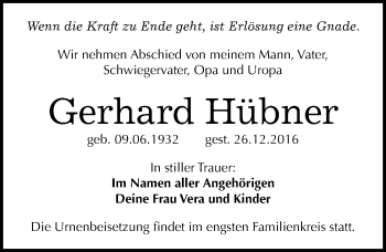 Traueranzeige von Gerhard Hübner von Mitteldeutsche Zeitung Halle/Saalkreis