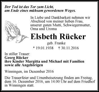 Traueranzeige von Elsbeth Rücker von Mitteldeutsche Zeitung Aschersleben