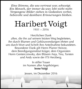 Traueranzeige von Haribert Voigt von Mitteldeutsche Zeitung Wittenberg