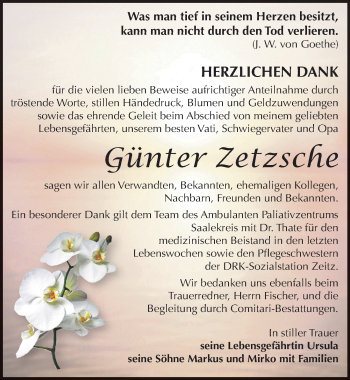 Traueranzeige von Günter Zetzsche von Mitteldeutsche Zeitung Zeitz