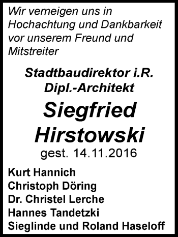 Traueranzeige von Siegfried Hirstowski von Mitteldeutsche Zeitung Dessau-Roßlau