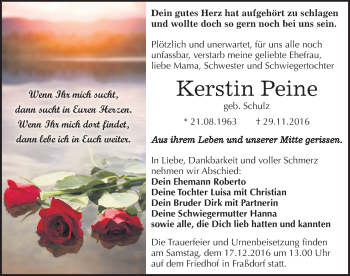 Traueranzeige von Kerstin Peine von Mitteldeutsche Zeitung Köthen