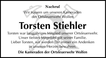 Traueranzeige von Torsten Stiehler von Mitteldeutsche Zeitung Bitterfeld