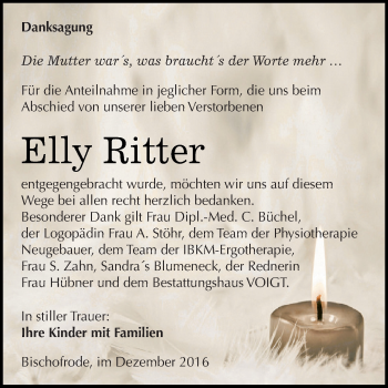 Traueranzeige von Elly Ritter von Wochenspiegel Mansfelder Land