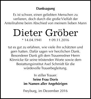 Traueranzeige von Dieter Gröber von Mitteldeutsche Zeitung Naumburg/Nebra