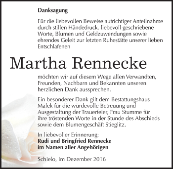Traueranzeige von Martha Rennecke von Mitteldeutsche Zeitung Quedlinburg