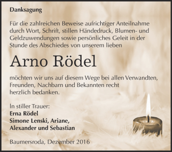 Traueranzeige von Arno Rödel von WVG - Wochenspiegel NMB / WSF / ZTZ