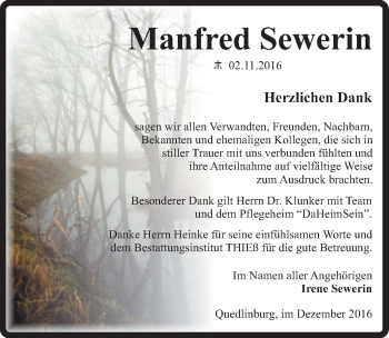 Traueranzeige von Manfred Schwerin von Mitteldeutsche Zeitung Quedlinburg
