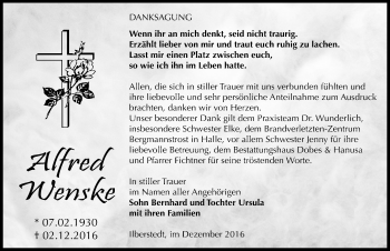 Traueranzeige von Alfred Wenske von Mitteldeutsche Zeitung Bernburg