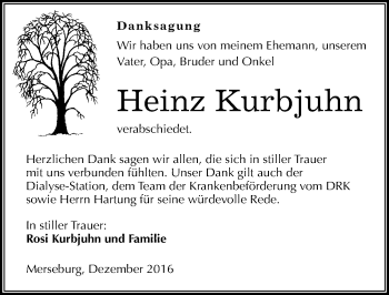 Traueranzeige von Heinz Kurbjuhn von Mitteldeutsche Zeitung Merseburg/Querfurt