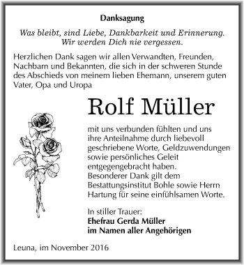 Traueranzeige von Rolf Müller von Mitteldeutsche Zeitung Merseburg/Querfurt