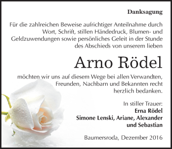 Traueranzeige von Arno Rödel von Mitteldeutsche Zeitung Naumburg/Nebra
