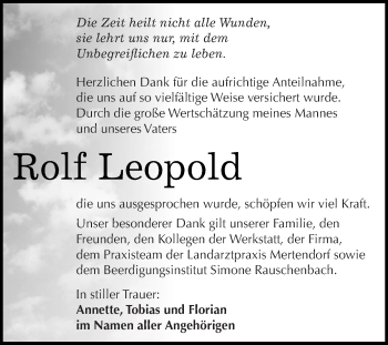 Traueranzeige von Rolf Leopold von WVG - Wochenspiegel NMB / WSF / ZTZ