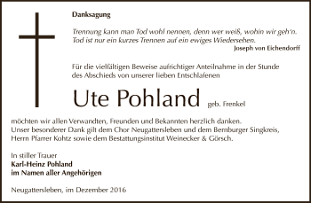 Traueranzeige von Ute Pohland von Super Sonntag Bernburg