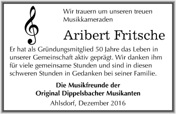 Traueranzeige von Aribert Fritsche von Mitteldeutsche Zeitung Mansfelder Land