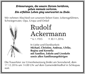 Traueranzeige von Rudolf Ackermann von Mitteldeutsche Zeitung Merseburg/Querfurt