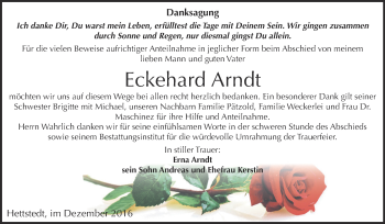 Traueranzeige von Eckehard Arndt von Super Sonntag SGH Mansf. Land