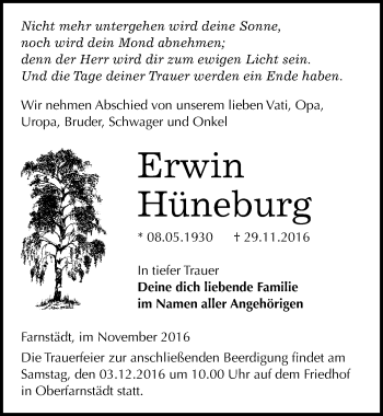 Traueranzeige von Erwin Hüneburg von Mitteldeutsche Zeitung Merseburg/Querfurt