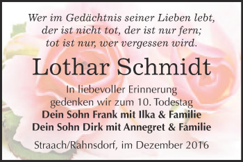 Traueranzeige von Lothar Schmidt von Super Sonntag Wittenberg