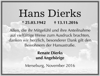Traueranzeige von Hans Dierks von Mitteldeutsche Zeitung Merseburg/Querfurt