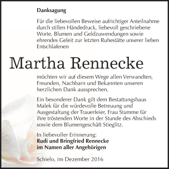 Traueranzeige von Martha Rennecke von WVG - Wochenspiegel Quedlinburg