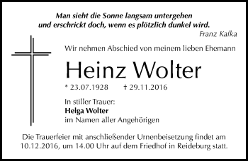 Traueranzeige von Heinz Wolter von Mitteldeutsche Zeitung Halle/Saalkreis