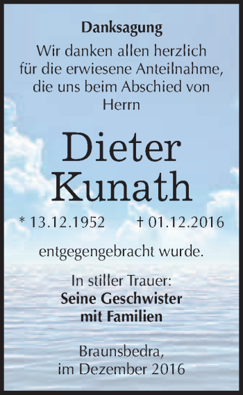 Traueranzeige von Dieter Kunath von WVG - Wochenspiegel Merseburg