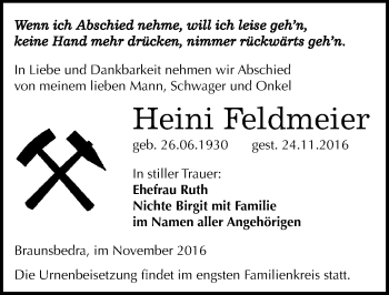Traueranzeige von Heini Feldmeier von Mitteldeutsche Zeitung Merseburg/Querfurt