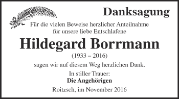 Traueranzeige von Hildegard Borrmann von WVG - Wochenspiegel Bitterfeld