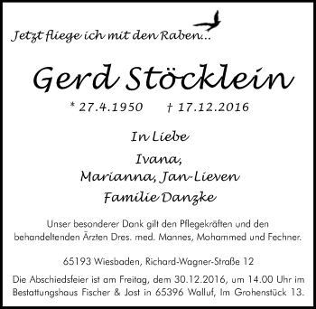 Traueranzeige von Gerd Stöcklein von Mitteldeutsche Zeitung Halle/Saalkreis