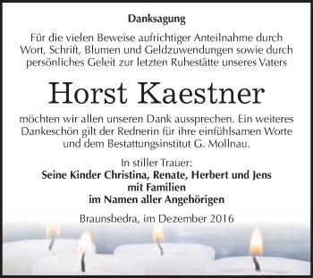 Traueranzeige von Horst Kaestner von WVG - Wochenspiegel Merseburg