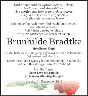 Traueranzeige von Brunhilde Bradtke von Mitteldeutsche Zeitung Naumburg/Nebra
