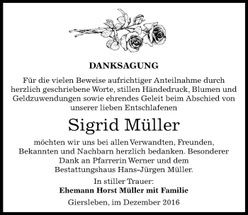 Traueranzeige von Sigrid Müller von Mitteldeutsche Zeitung Aschersleben