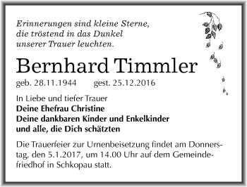 Traueranzeige von Bernhard Timmler von Mitteldeutsche Zeitung Merseburg/Querfurt