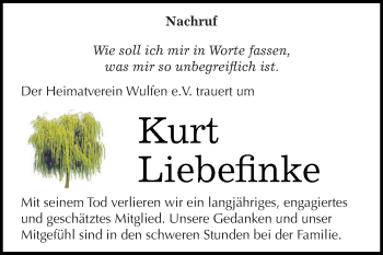Traueranzeige von Kurt Liebefinke von WVG - Wochenspiegel Dessau / Köthen