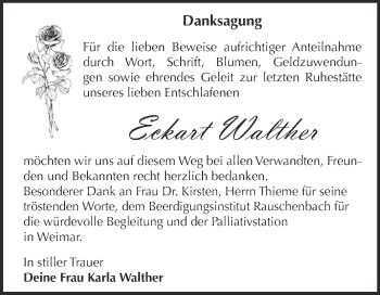 Traueranzeige von Eckart Walther von WVG - Wochenspiegel NMB / WSF / ZTZ