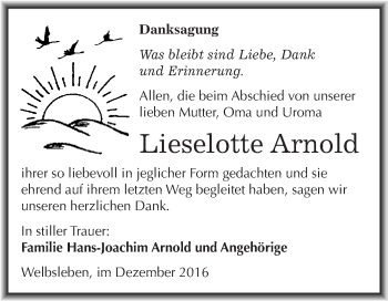 Traueranzeige von Lieselotte Arnold von Wochenspiegel Mansfelder Land
