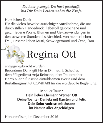 Traueranzeige von Regina Ott von Mitteldeutsche Zeitung Weißenfels